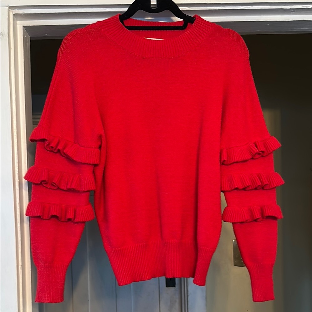 Line + Dot Red Ruffle Sleeve Sweater